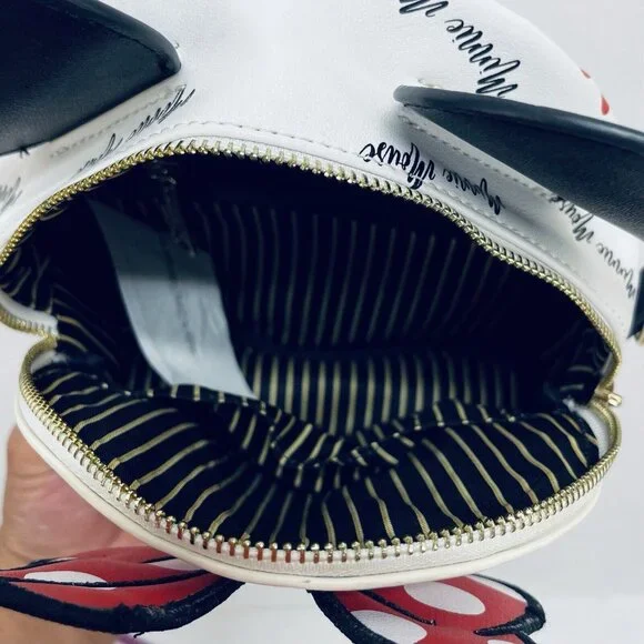 Loungefly Disney Mini Purse/Bag Pack Minnie Mouse Signature Ears White Stripped - Picture 5 of 12